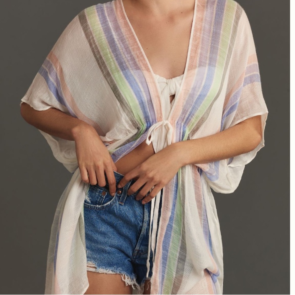 Striped Sheer Kimono Cover-Up